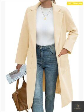 Long Pea Coat Classic Elegant Oversized Belted Trench Coat with Pockets
